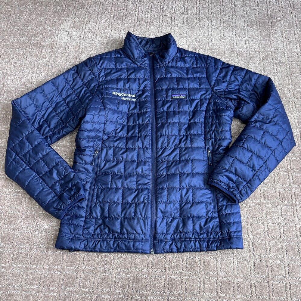 Patagonia Nano Puff Jacket Women's L Blue Quilted Puffer Hike Company Logo